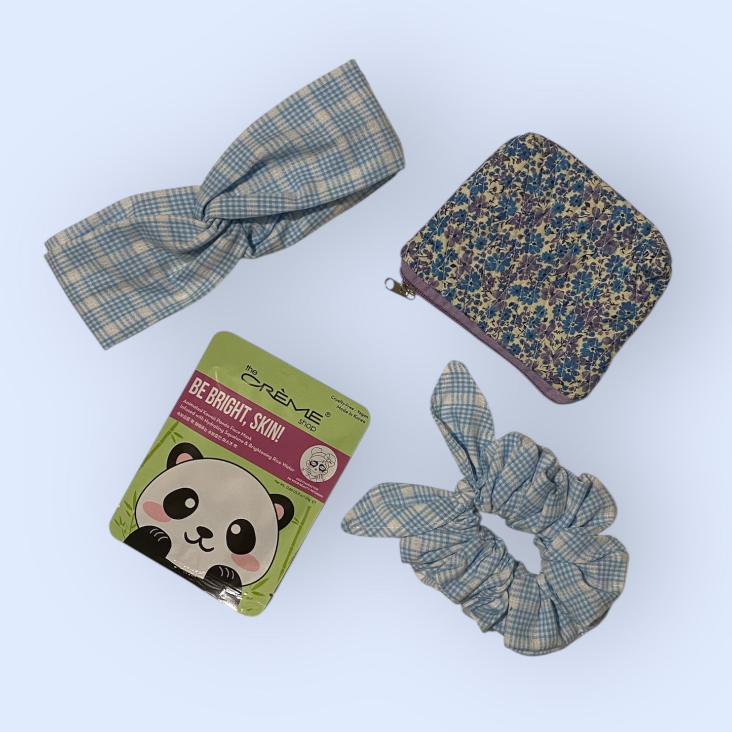 Hand made headband, little floral purse, face mask and hand made scrunchie.