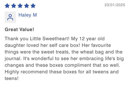 Testimonial from one of our customers saying how much her 2 year old daughter loved her gift box.